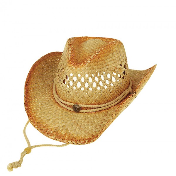 Straw Cowboy Hats: Straw w/ Outback Tea Stained - Natural - HT-8174NT